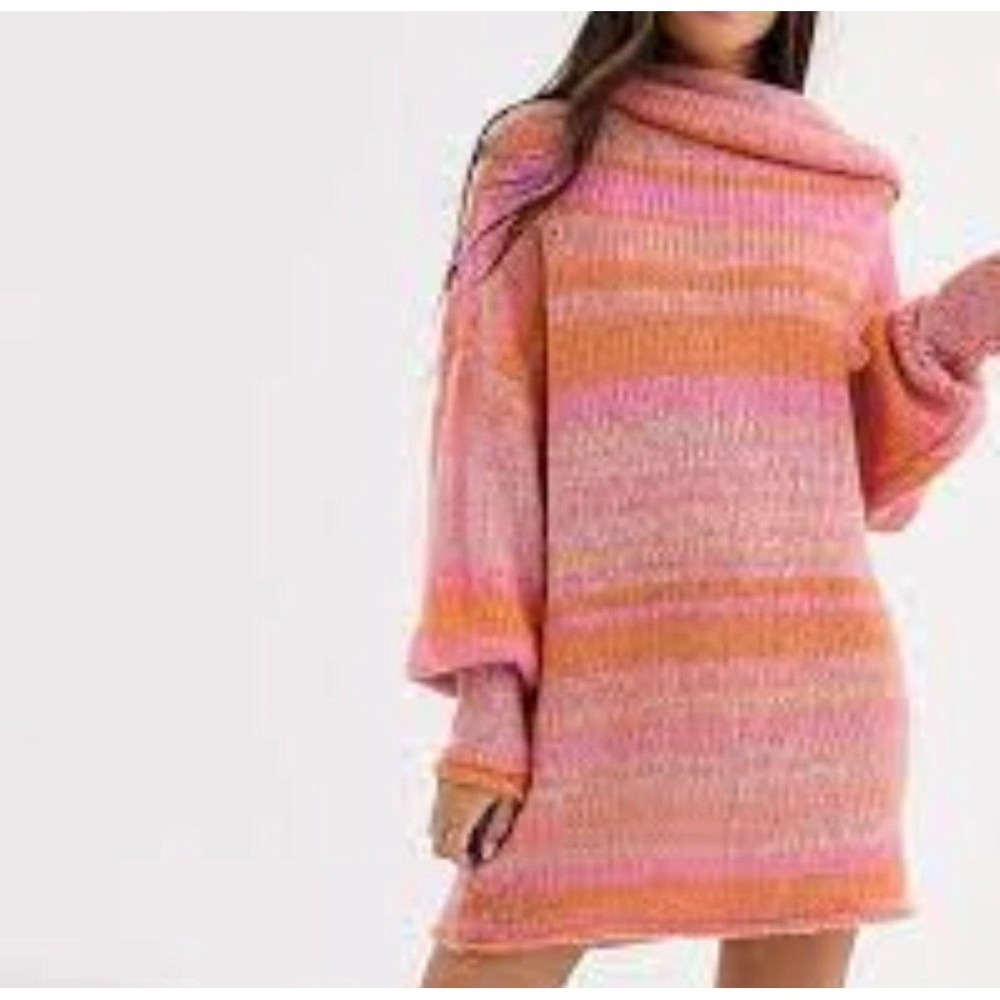 Free‎ People XS Oversized Alpaca Wool Blend Sweater Tunic Coral PinkB Boho Cozy - Picture 2 of 8